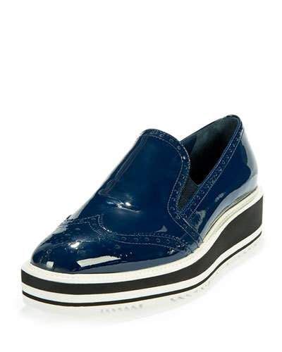 prada patent leather wing-tip loafer royal blue|blue Prada flats.